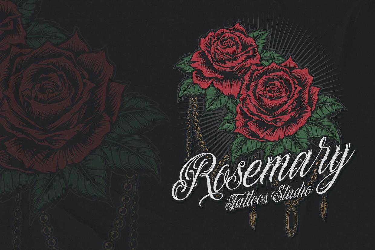 玫瑰花-纹身Logo标志设计矢量插画