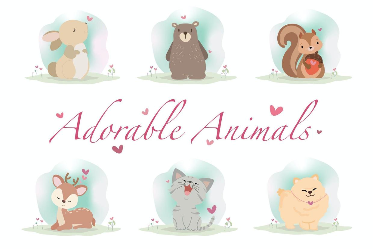 可爱的动物手绘插画素材