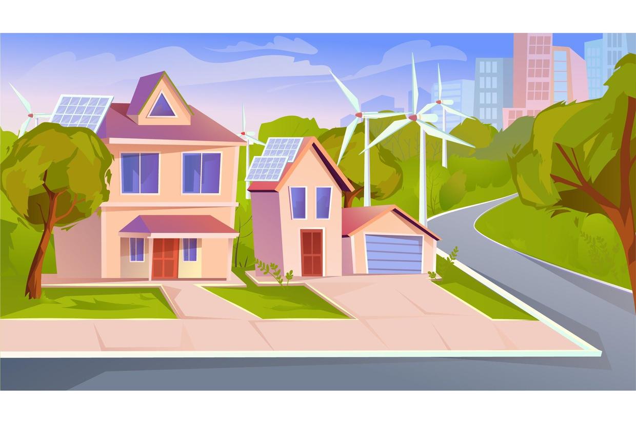 郊区与绿色能源背景插画