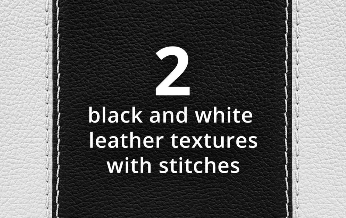 两款黑色&白色皮革纹理和缝线背景素材
