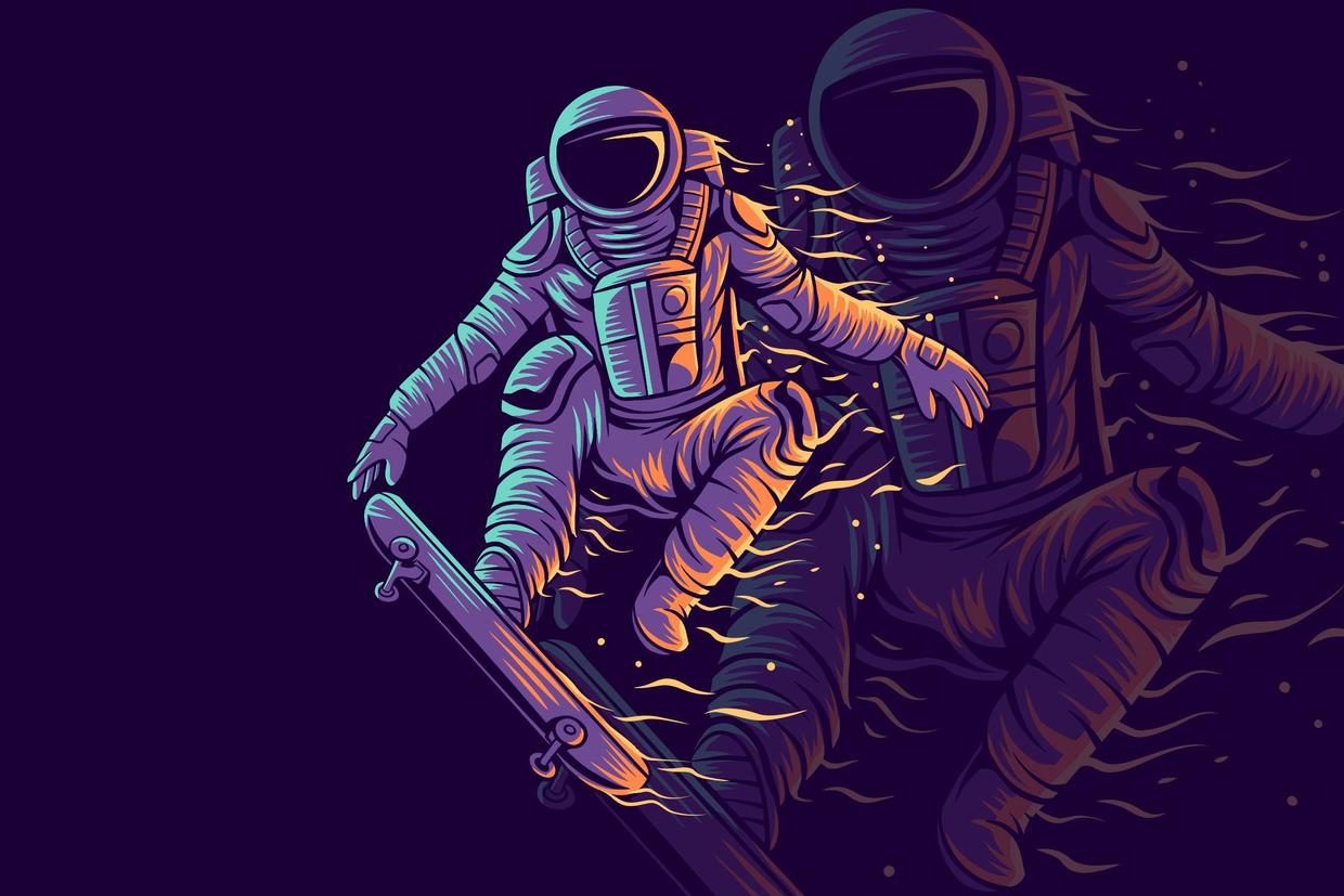 太空滑板宇航员矢量插画