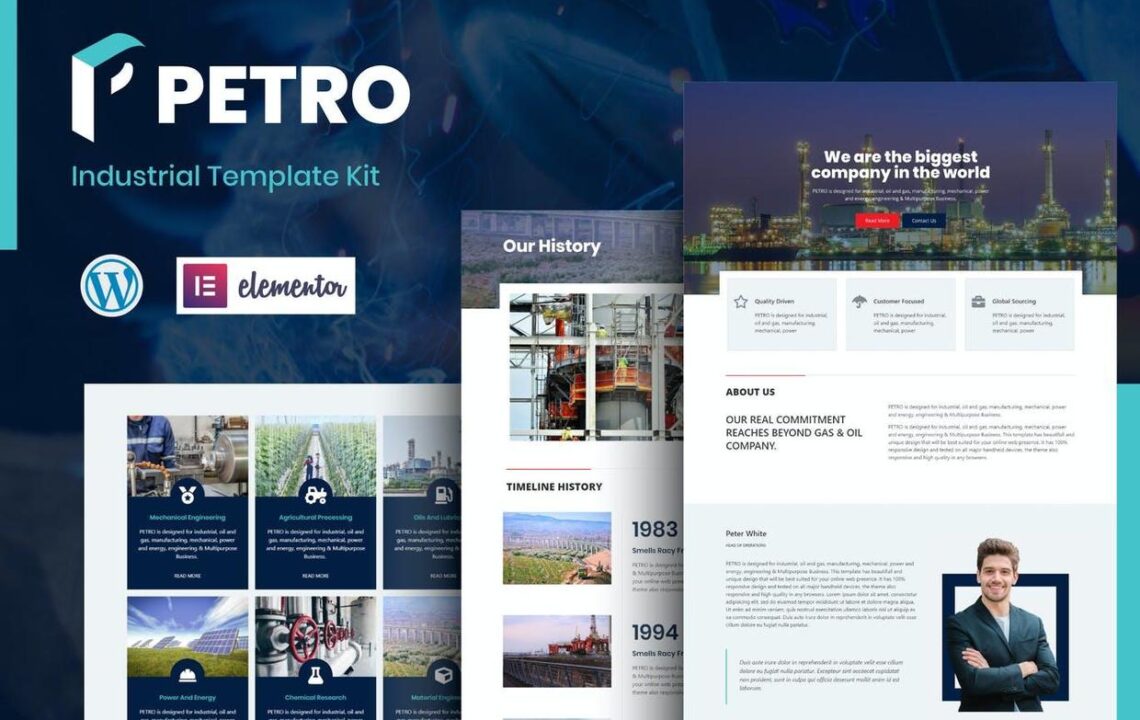 制造工业机械电力能源石油工业元件工程多用途WordPress模板套件 Petro