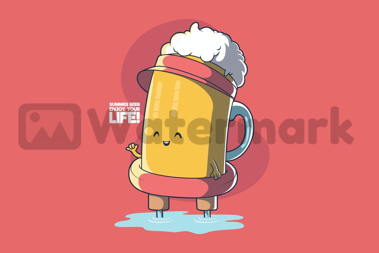 夏季啤酒卡通角色插画素材