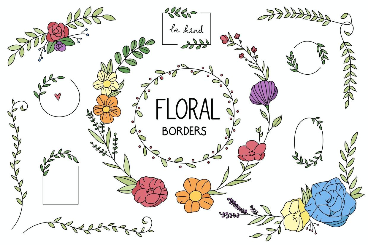 花卉框架手绘插画素材