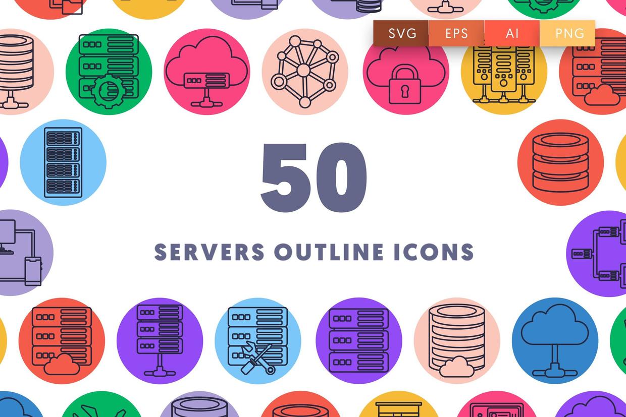 50个服务器业务主题轮廓图标