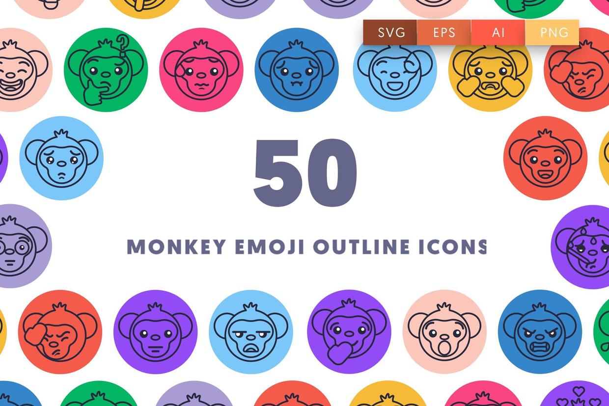 50个猴子Emoji表情轮廓图标