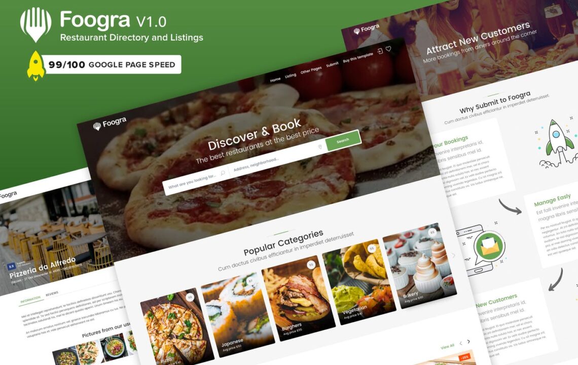 餐厅目录和列表网站HTML5模板 Foogra