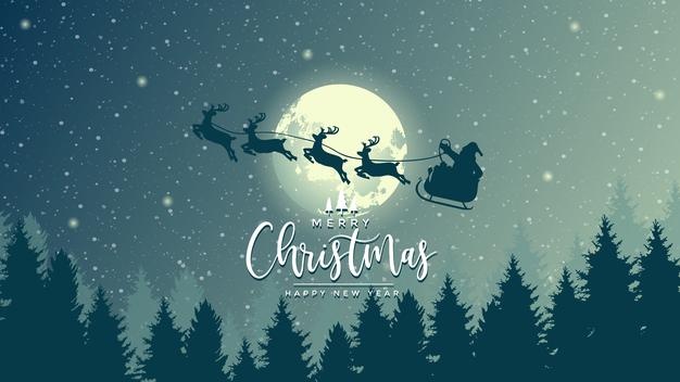 飞天雪橇圣诞快乐插画背景