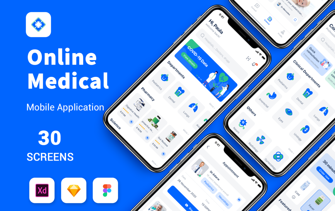 蓝色主题在线医疗App应用UI套件