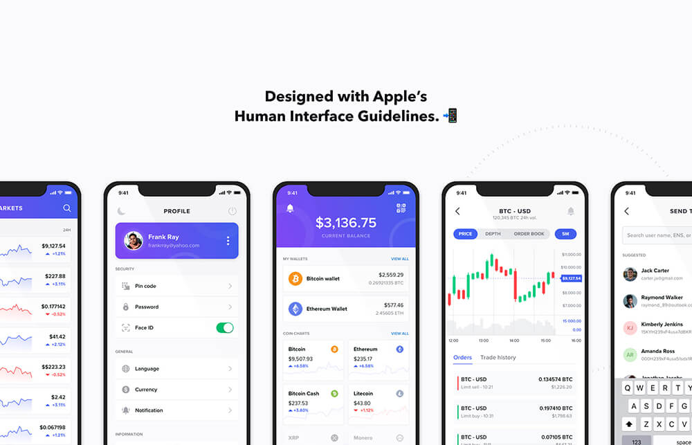 加密货币交易App应用iOS UI套件