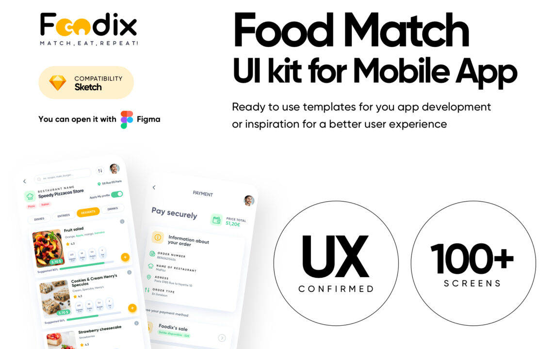 食品订购&交付App应用程序UI套件和UX流程