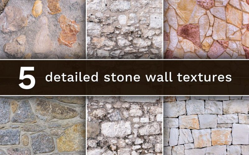 5套不同纹理的高分辨率石头墙体背景底纹纹理集合