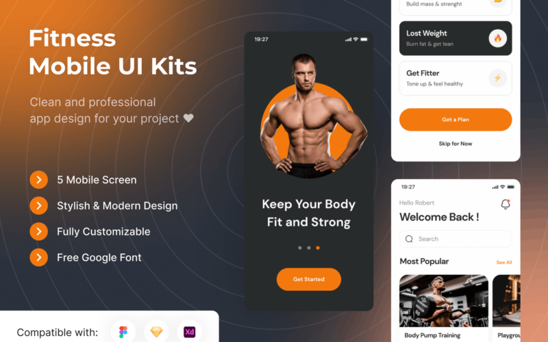 优雅的健身手机 App UI Kits 模板