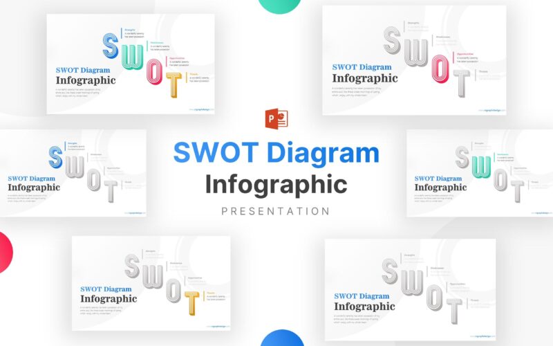 用于业务分析的信息图表多彩SWOT PPT幻灯片模板